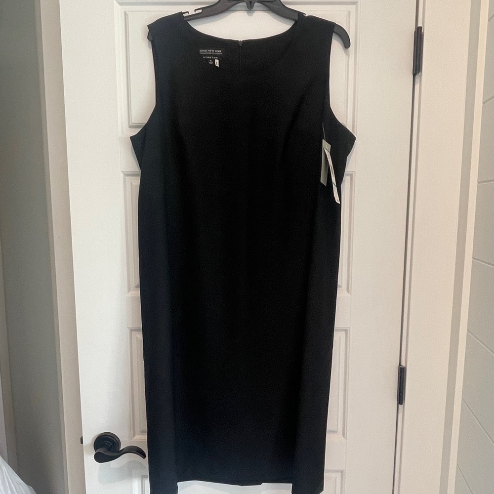 Jones New York Platinum Black Sheath Dress | Wool Blend LBD | Size 16 | NWT
